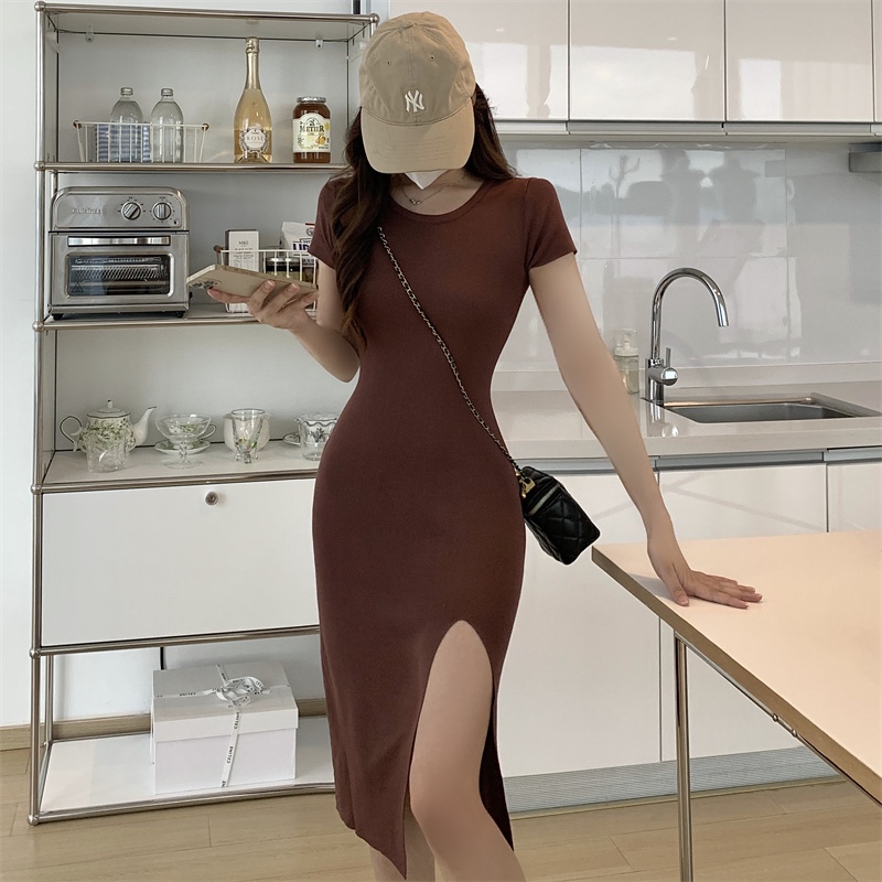 Đầm Nữ Dáng Ôm Xẻ Tà Màu Trơn Phong Cách Hàn Quốc Thời Trang Mùa Hè