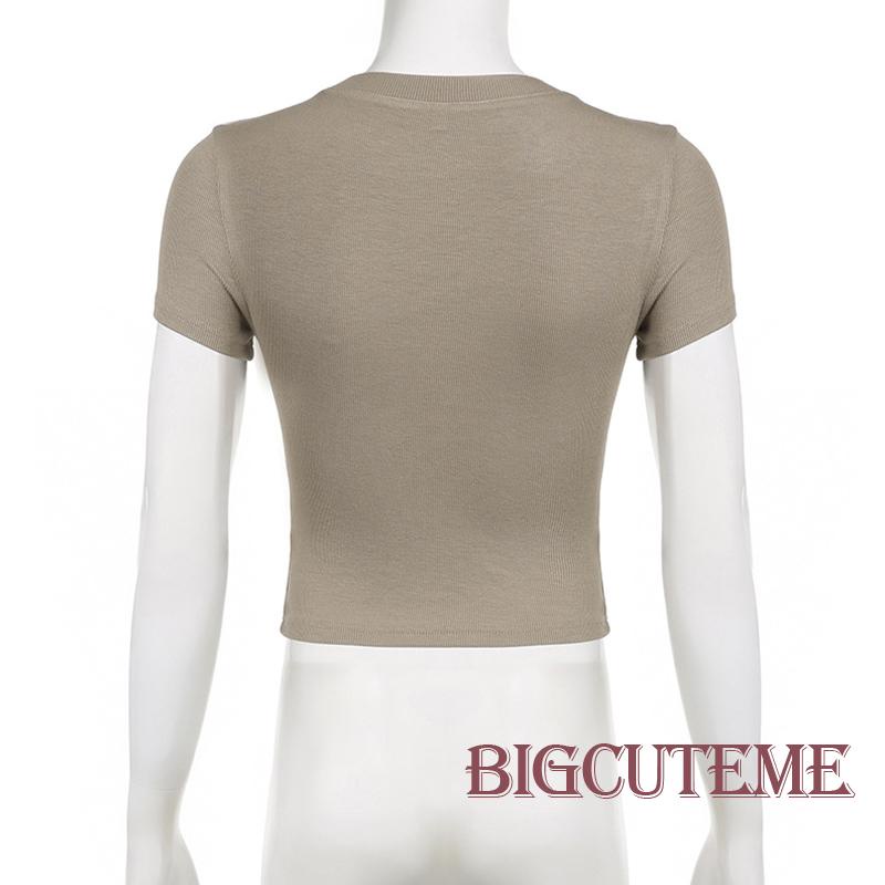 [] Áo Croptop Ôm Dáng Tay Ngắn Cổ Tròn In Hình Chân Dung Cổ Điển Đường Phố Cho Nữ