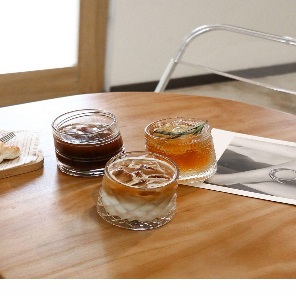 Cốc Uống Latte Bằng Kính Trong Suốt Dập Nổi Họa Tiết Cổ Điển Sáng Tạo