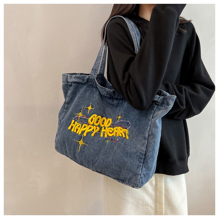 IELGY Túi Xách Vải denim Sức Chứa Lớn Phong Cách Hàn Quốc Cho Nữ