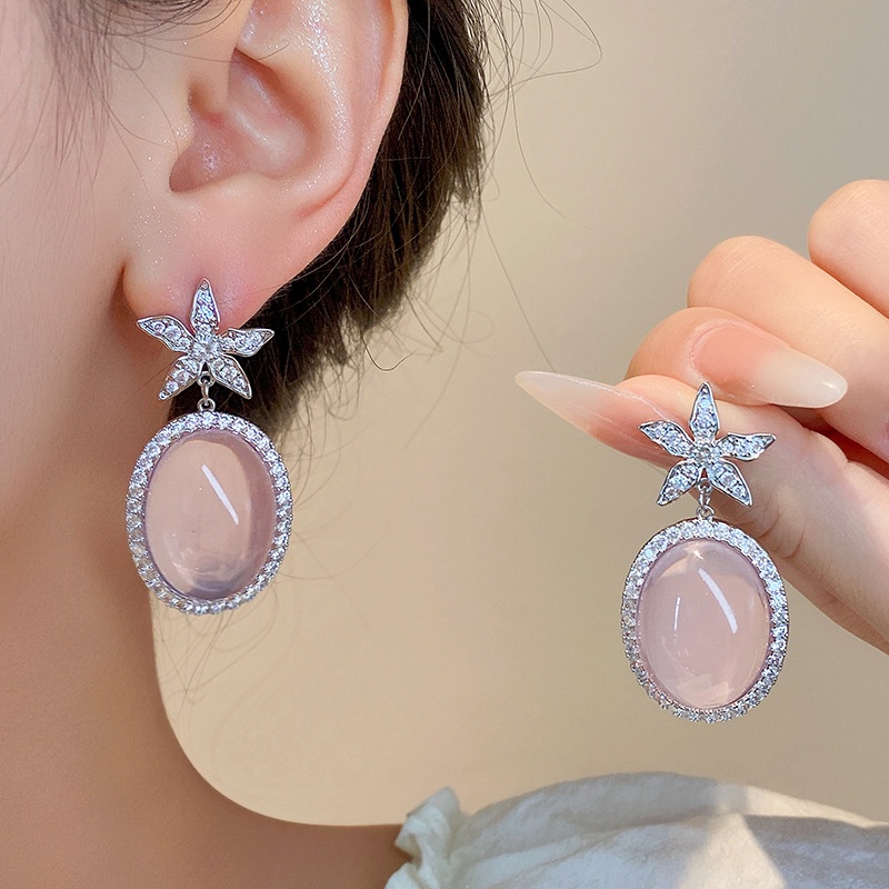 Bông Tai Mạ Bạc Hình Hoa Đính Đá zircon Sang Trọng Thời Trang Cao Cấp Cho Nữ