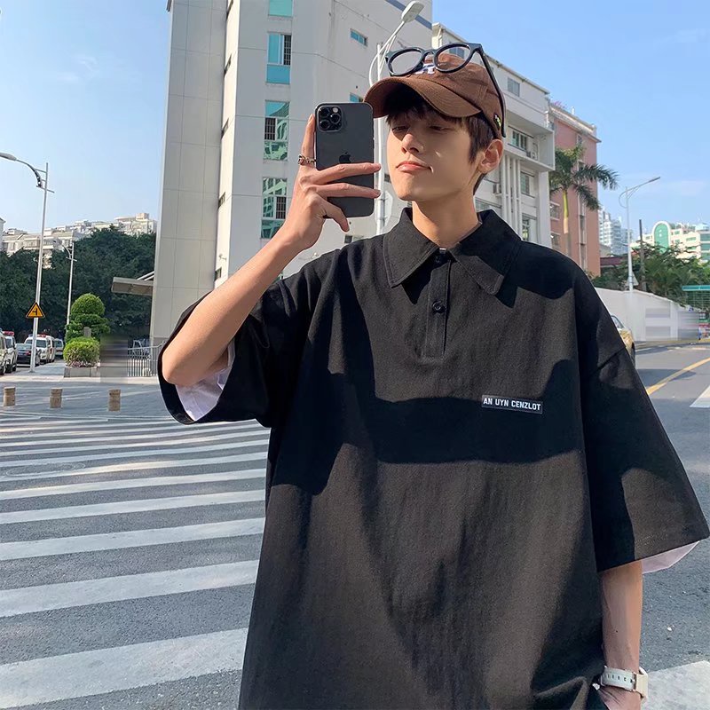 Áo Polo Cổ Bẻ Kiểu Hàn Quốc Nam, Màu Sắc Đơn Giản, Chất Liệu Cotton Thoáng Mát, Phong Cách Vintage Và Nghệ Thuật. Mẫu Áo Mới Cho Mùa Hè Này