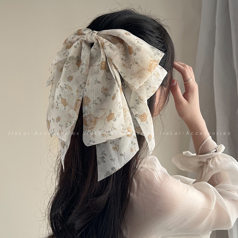 Kẹp Tóc Nơ Vải Tuyn Cỡ Lớn Phong Cách Hàn Quốc