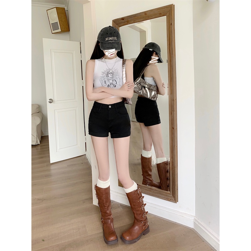 Quần Short Denim Lưng Cao Thời Trang Dành Cho Nữ