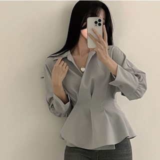 Áo sơ mi nữ dài tay cổ bẻ thời trang hàn