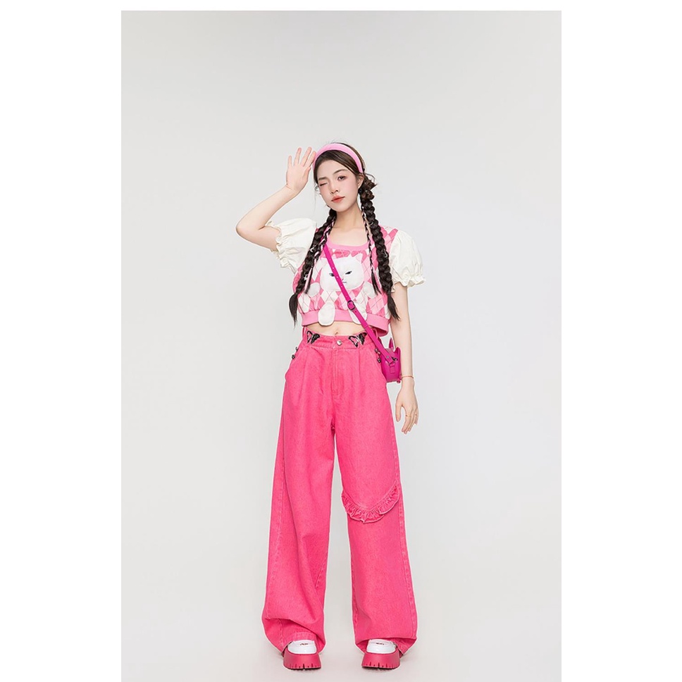 Áo Croptop Cổ Chữ U Tay Phồng In Họa Tiết Hình Thoi Thời Trang Mùa Hè 2023 Cho Nữ