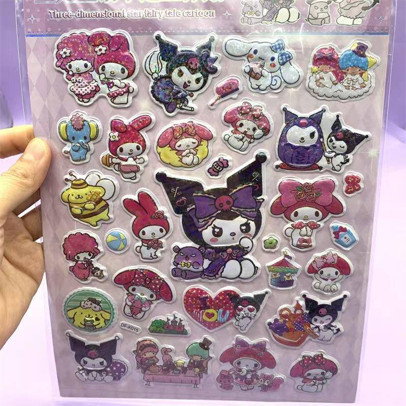 1 Miếng Dán 3D Hình Sanrio Kuromi Cinnamoroll Melody Purin Hoạt Hình Chống Nước Trang Trí Sổ Tay Cho Trẻ Em