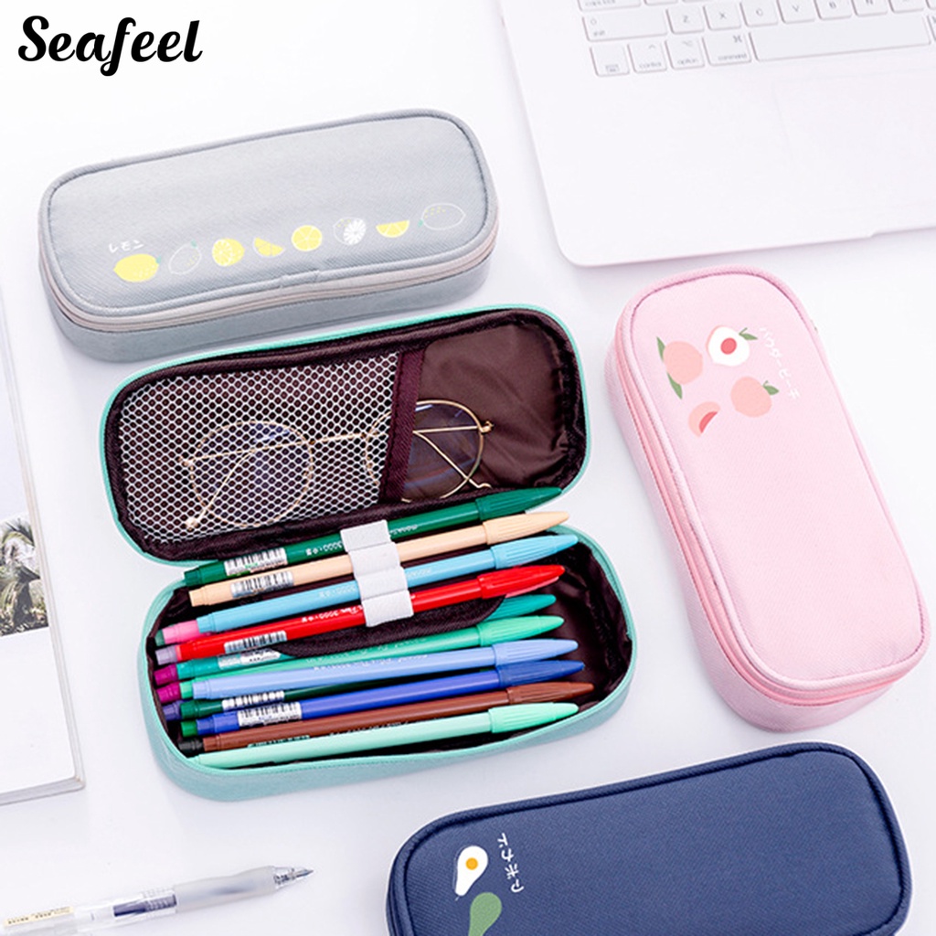 Túi Đựng Bút Bằng Vải In Họa Tiết Trái Cây Sức Chứa Lớn Chống Bụi Dùng Hàng Ngày