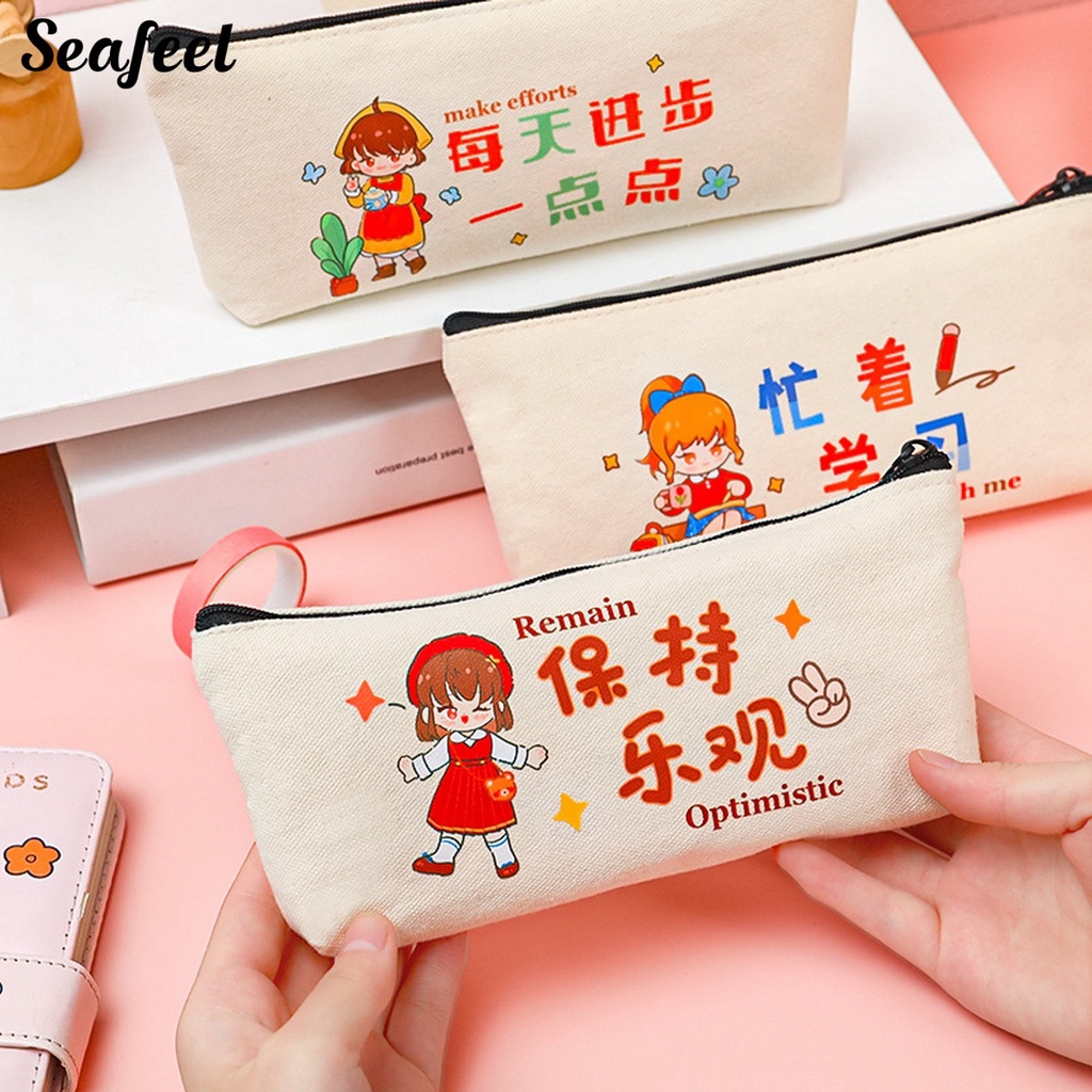 Túi Đựng Bút Có Khóa Kéo Họa Tiết Hoạt Hình Dễ Thương