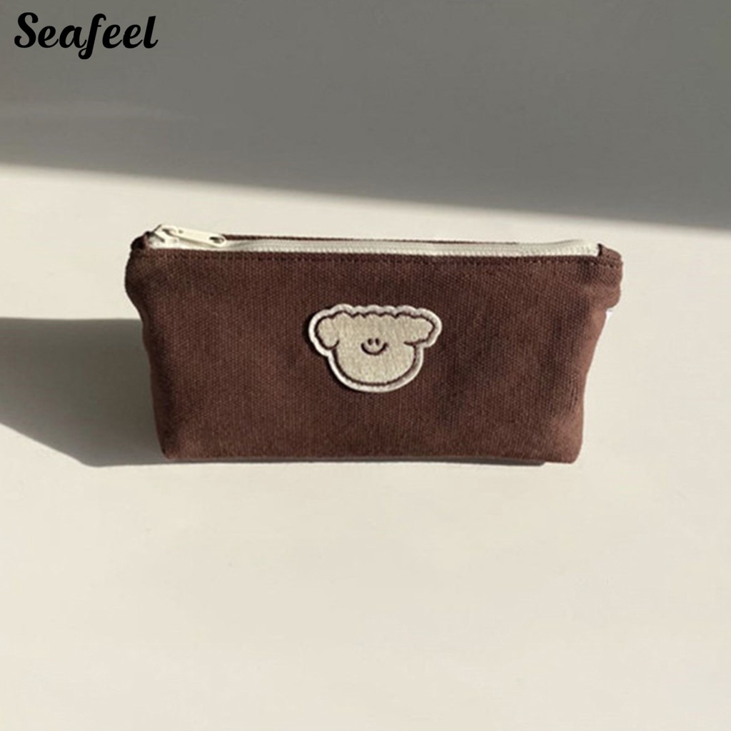 Túi Đựng Bút Bằng Vải Bạt Có Khóa Kéo Bề Mặt In Họa Tiết Chó / Mèo Dễ Thương Chống Mài Mòn Cho Học Sinh / Văn Phòng