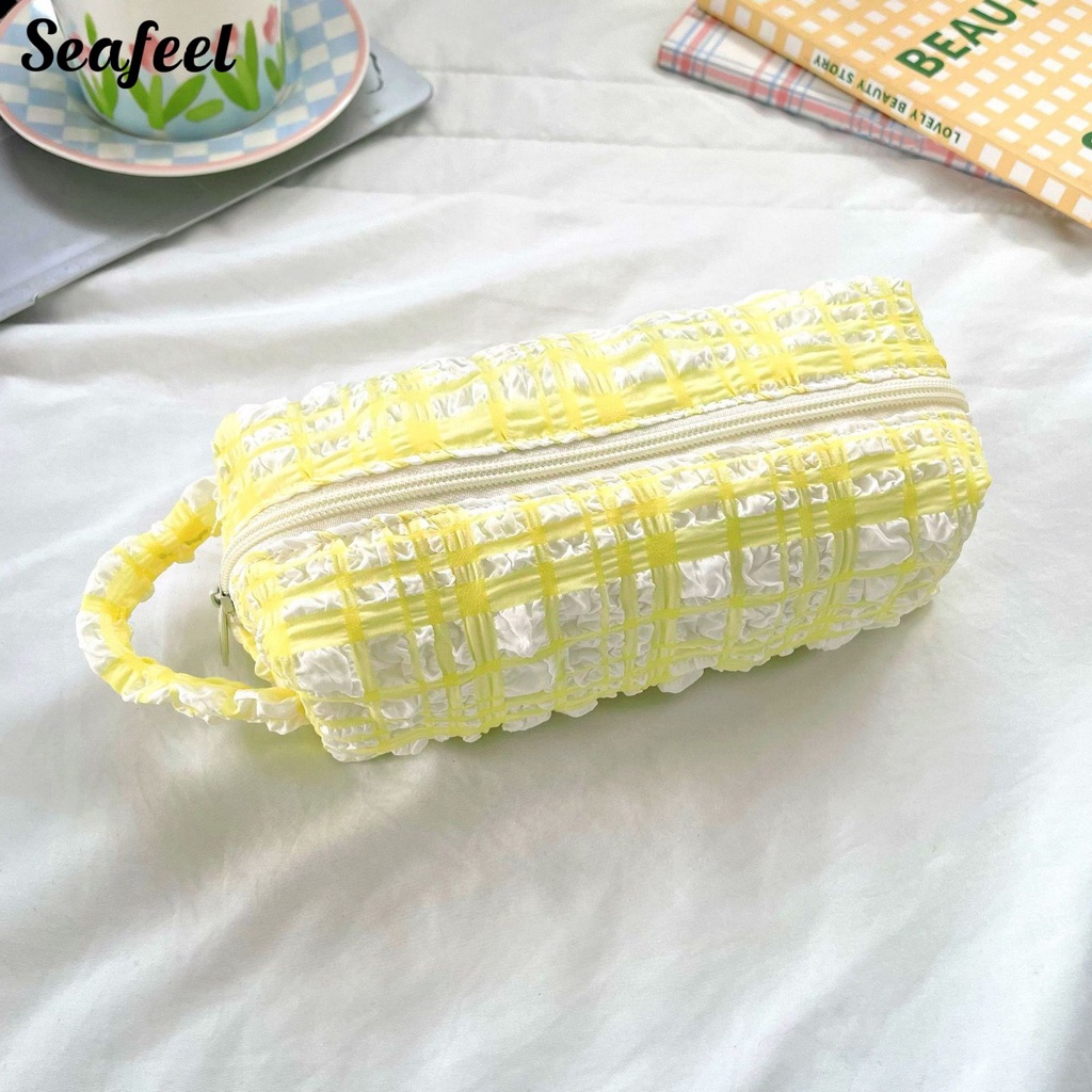 Túi Đựng Bút Chì Mềm Mại Họa Tiết Kẻ Sọc Với Tay Cầm Tiện Dụng Cho Trường Học