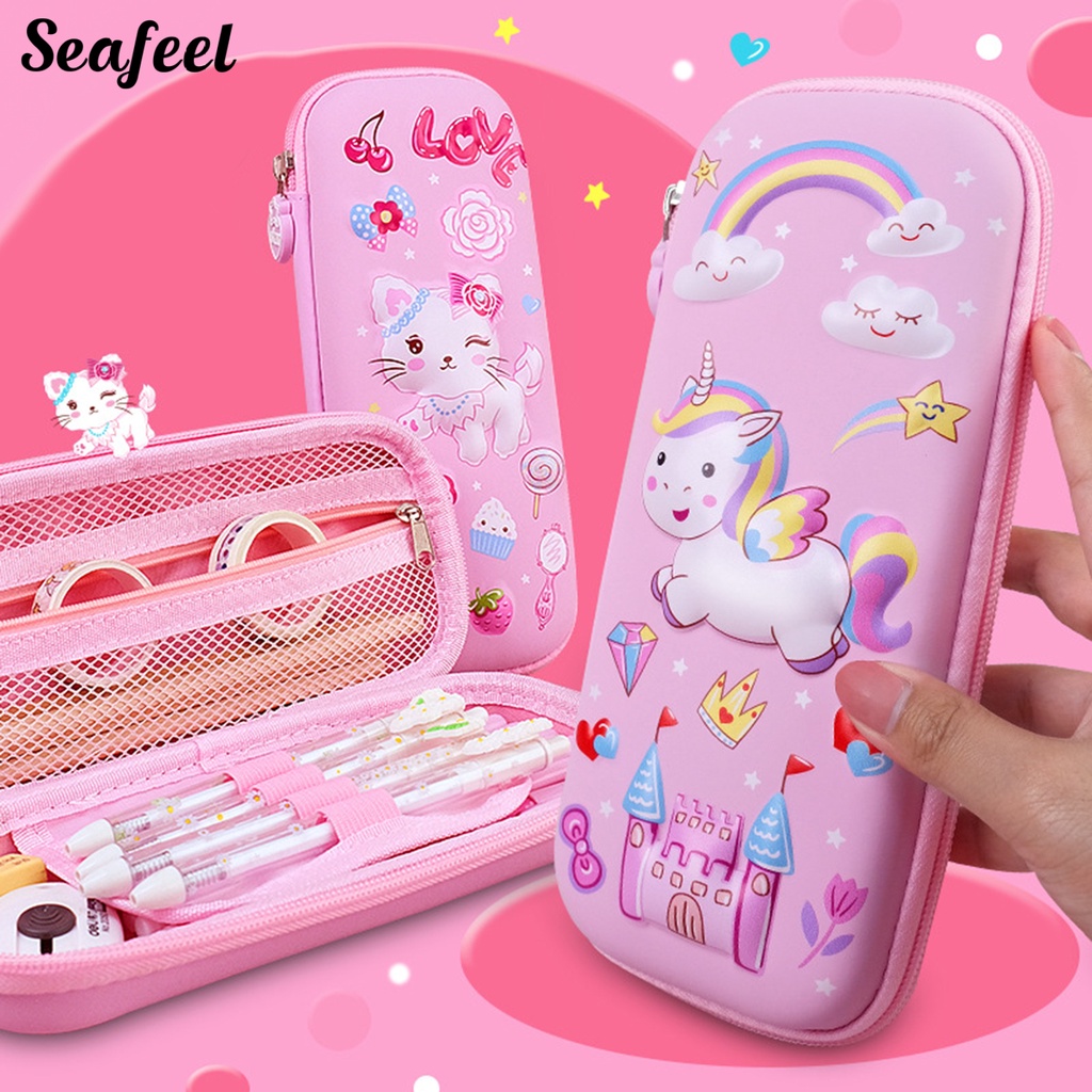 Túi Đựng Bút Dạng Lưới In Họa Tiết Hoạt Hình Kitty Dễ Thương