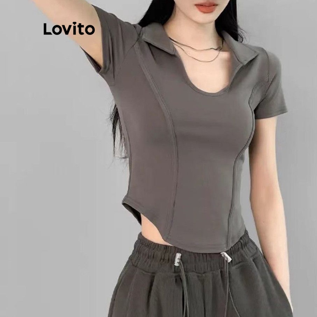 Lovito Áo thun trơn giản dị cho nữ LNE15015 (Xám)