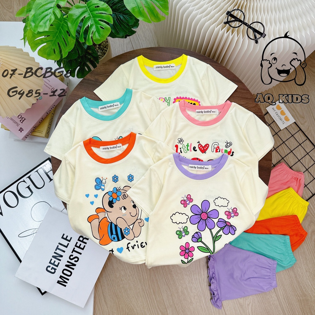 Bộ Minly Baby Cộc Tay Bé Gái Vải Thun Lạnh Mềm Mát Phối Bèo Quần Điệu Đà Unibaby - G485