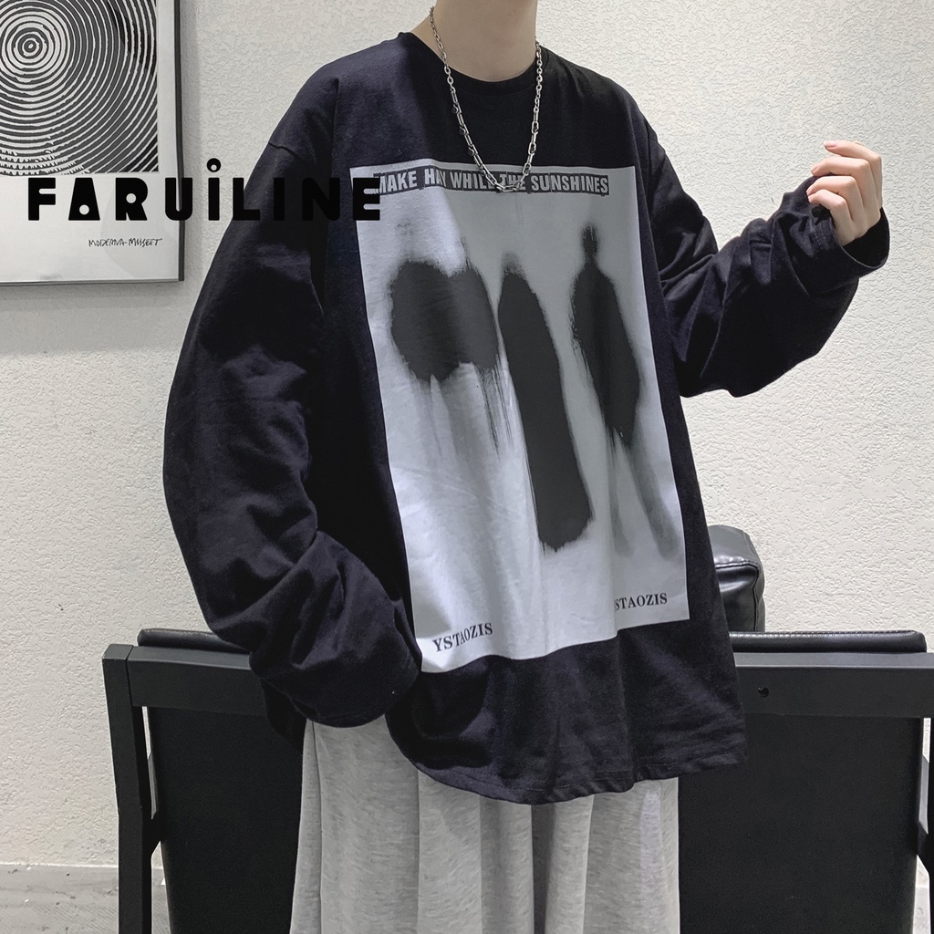Áo Thun Tay Dài Dáng Rộng In Họa Tiết Faruiline Phong Cách Hip Hop Thời Trang Cho Nam HZFMC1244