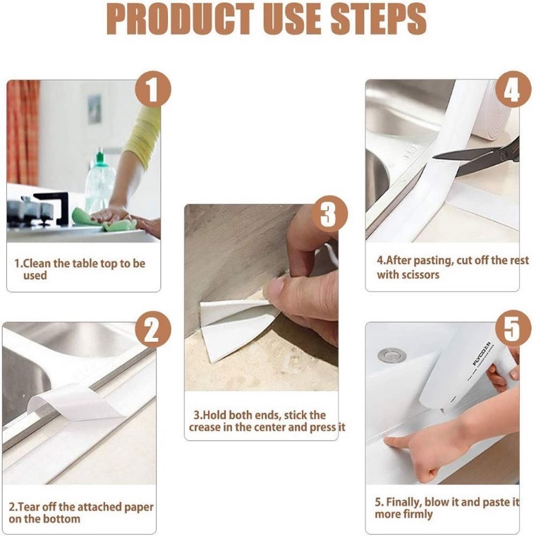 Cuộn Băng Dán Viền Bồn Rửa Nhà Bếp / Nhà Tắm Bằng PVC Chống Thấm Nước / Dầu Mỡ Tiện Dụng