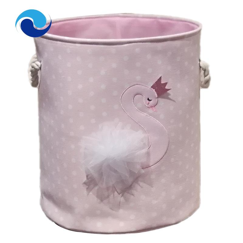 Giỏ Đựng Đồ Giặt Họa Tiết Thiên Nga Màu Hồng Có Dây Rút Kích Thước 35Xh40Cm Tiện Dụng