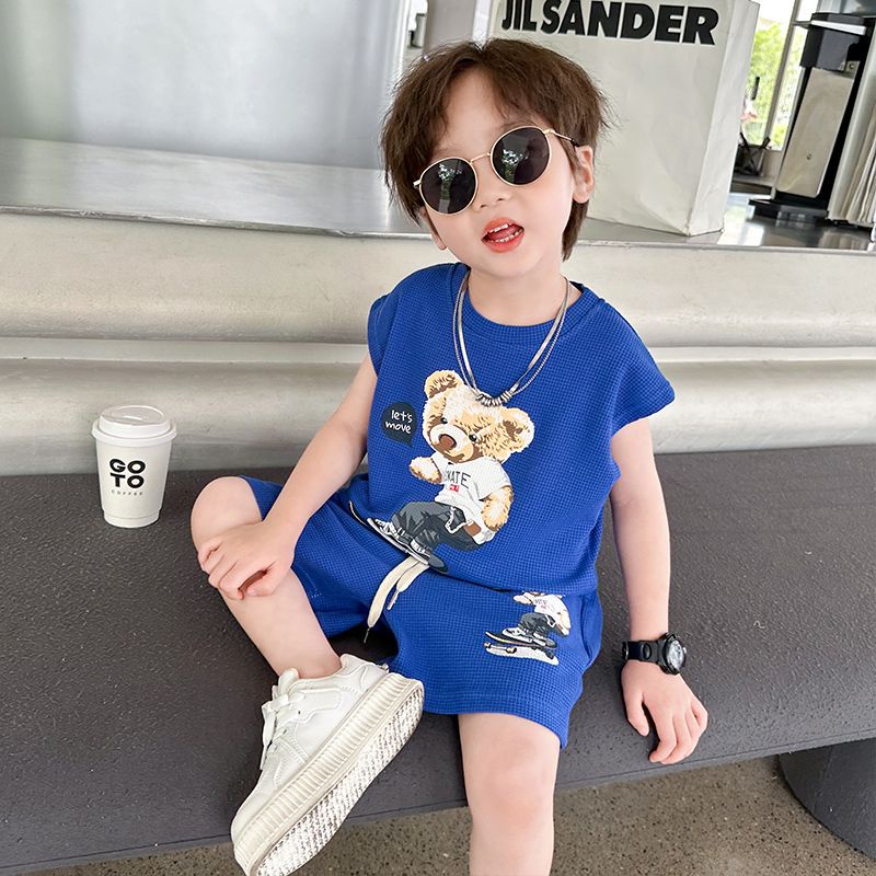 Bộ Áo Thun Không Tay In Hình Gấu Phong Cách Hàn Quốc Thời Trang Mùa Hè 2023 Mới Cho Bé Trai