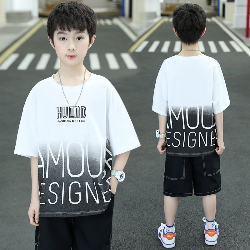 Bộ Áo Thun Tay Ngắn + Quần Dài 5 Tấc Vải Cotton Mỏng Thời Trang Mùa Hè 2023 Cho Bé Trai