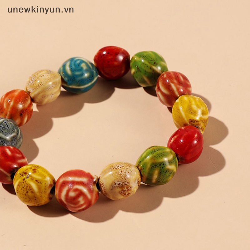 1 Vòng Tay Chuỗi Hạt Gốm Sứ Nhiều Màu Co Giãn Phong Cách Dân Tộc Thời Trang