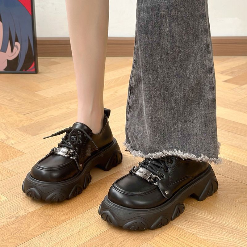 Giày Da Đế Dày Phong Cách Retro Anh Quốc Cho Nữ
