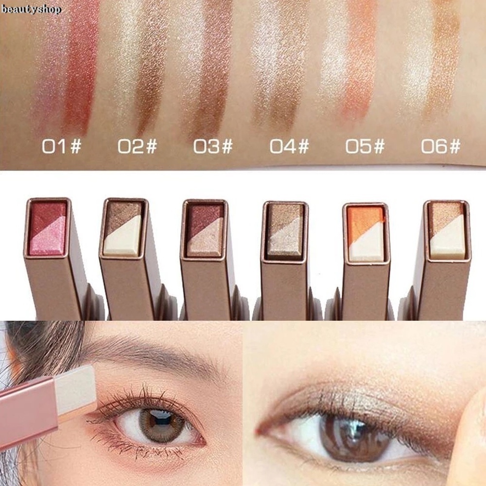 Phấn mắt dạng thỏi  Phấn mắt hai màu dạng mờ Long lanh lấp lánh Phấn mắt Gậy trang điểm chuyển màu Chống nước heby1