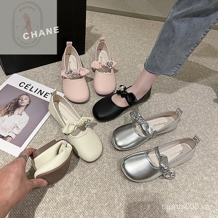 Giày Búp Bê Da PU Đế Thấp Mũi Tròn Thời Trang 2023 Cho Nữ