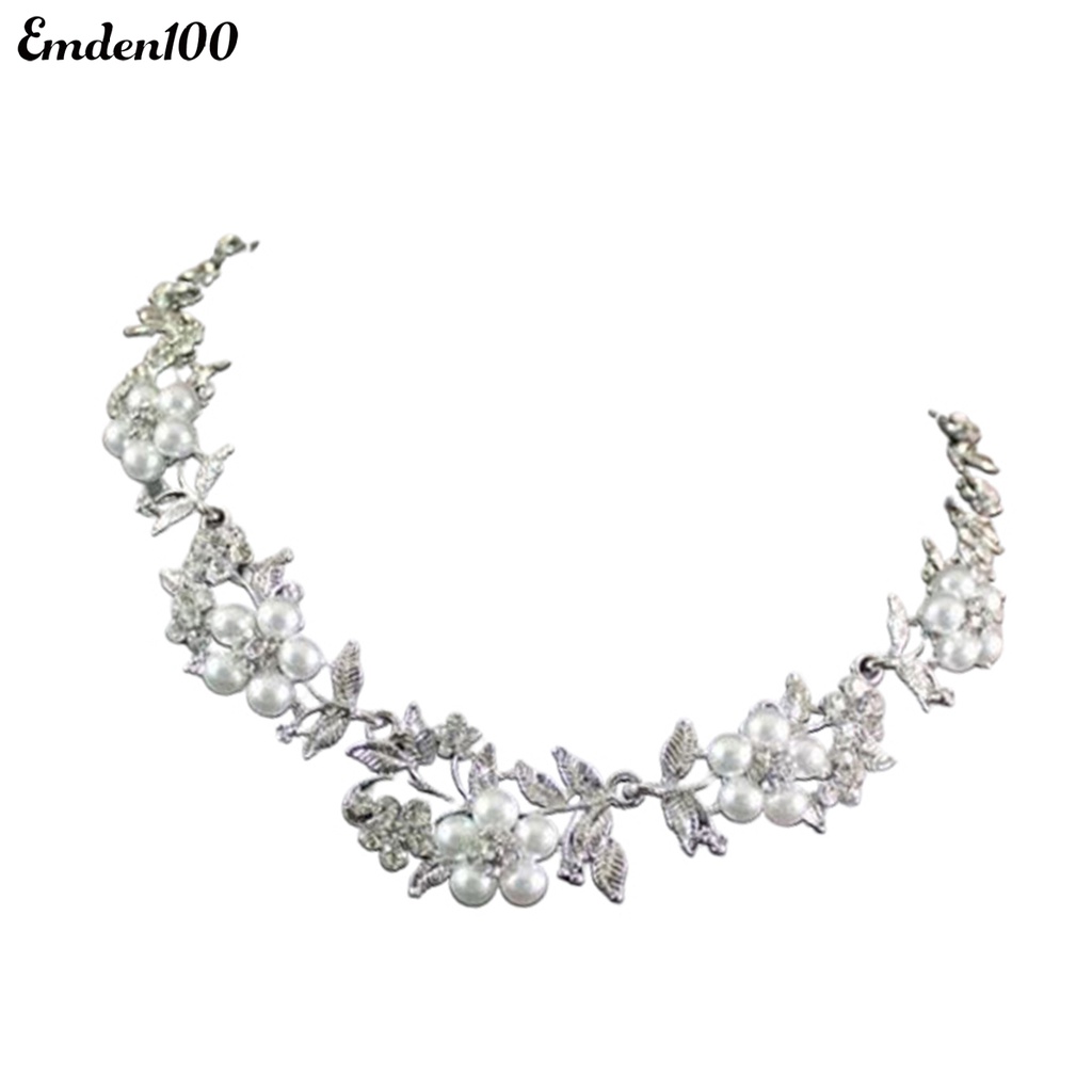 1 Set Vòng cổ Và Bông Tai Mạ Bạc Đính Ngọc Trai Nhân Tạo Thời Trang