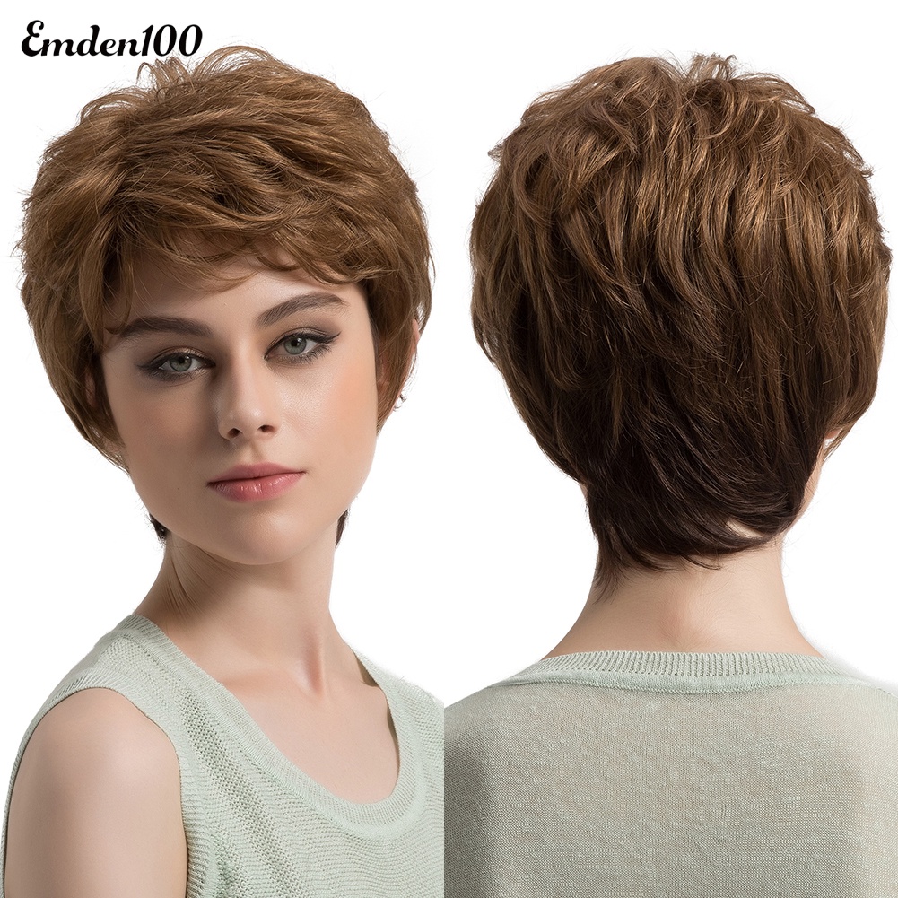 Bộ Tóc Giả Ngắn Xoăn Màu Nâu Thời Trang Dành Cho Nữ