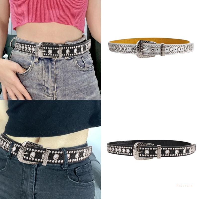 Thắt Lưng Đính Đá Có Khóa Cài Màu Trắng / Đen Tùy Chỉnh Trang Trọng Cho Nữ