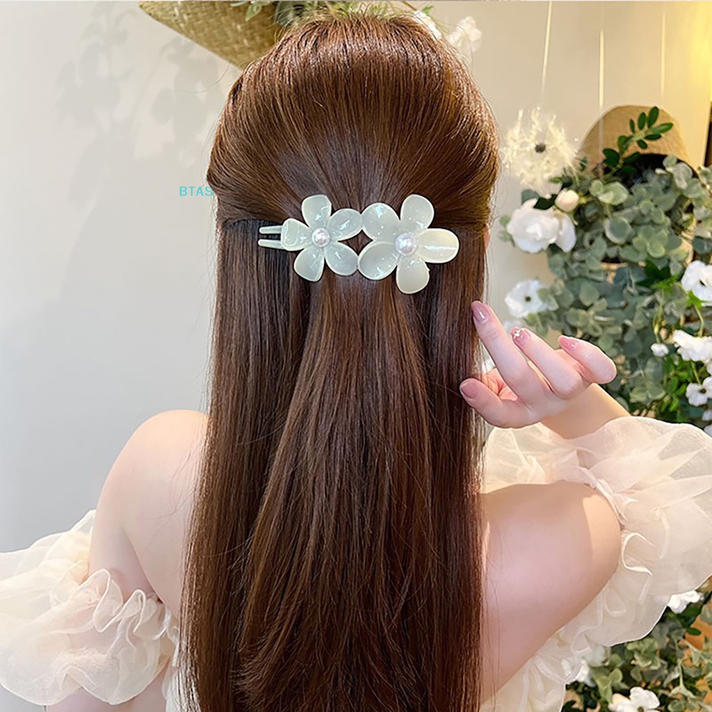 Kẹp Tóc Mỏ Vịt Đôi Đính Ngọc Trai Acrylic Thanh Lịch Thời Trang Cho Nữ