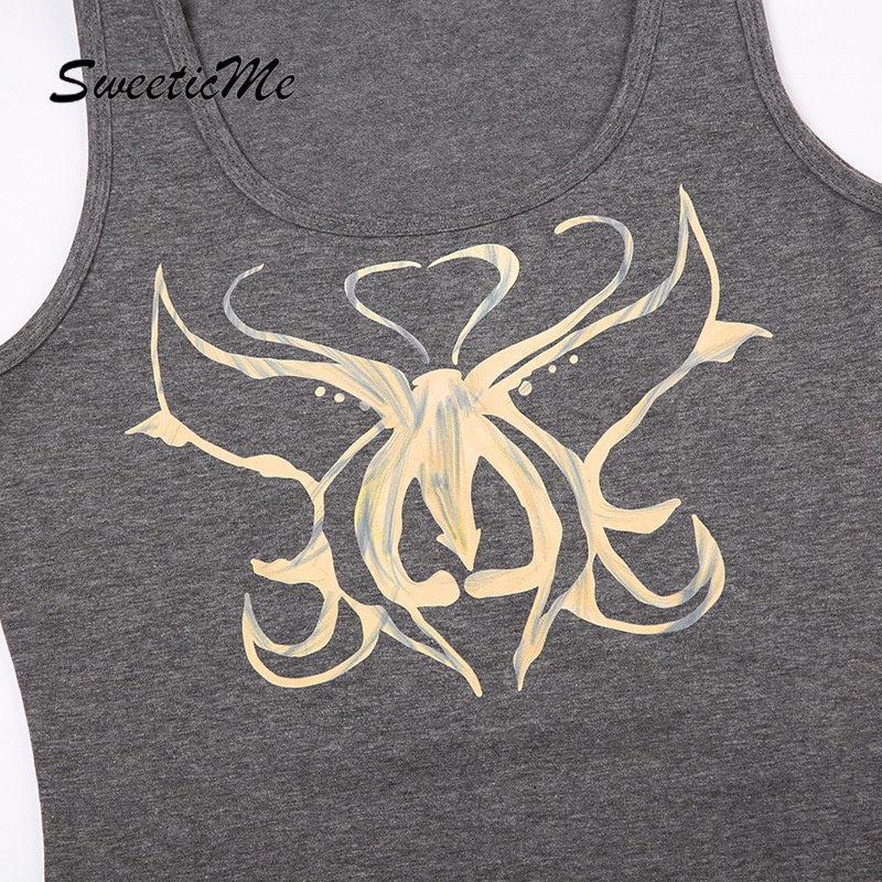 Áo Tank Top Cổ Tròn Dáng Ôm In Họa Tiết Thời Trang 2023 Cho Bạn Gái