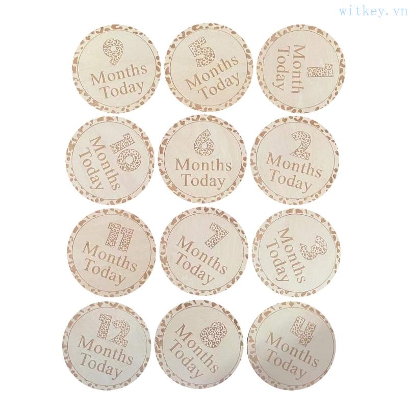 Set 12 Thẻ Gỗ Đánh Dấu Cột Mốc Phát Triển Theo Tháng Làm Phụ Kiện Chụp Ảnh Cho Bé Sơ Sinh