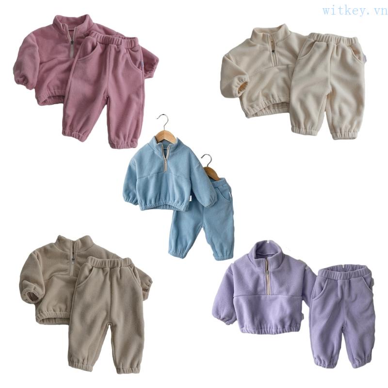 Bộ Áo Cổ Đứng Tay Dài + Quần Dài Thời Trang Cho Bé Trai Và Gái