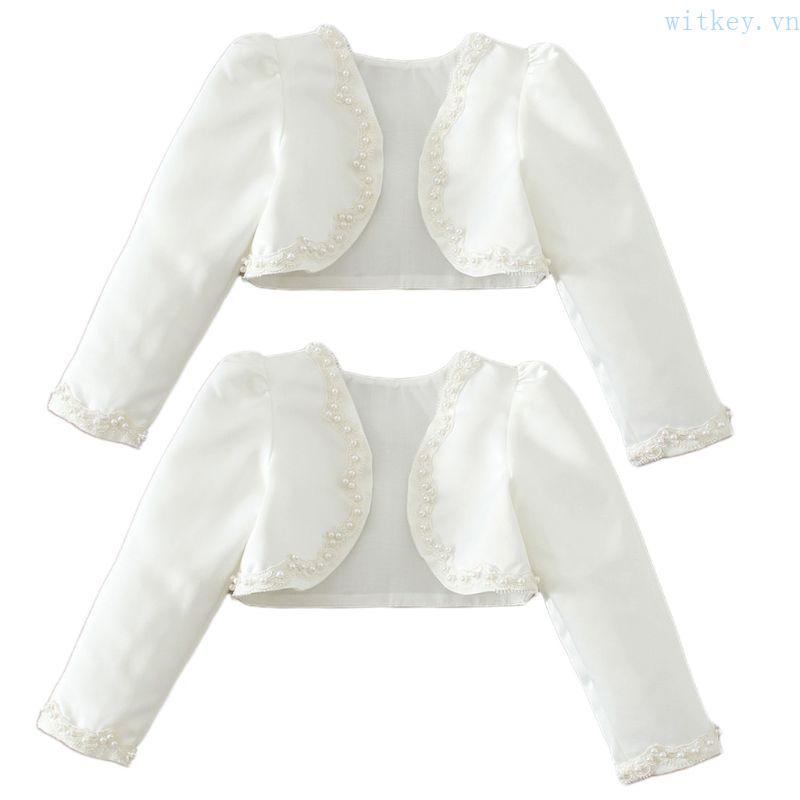 Áo Vải Satin Tay Dài Đính Hạt Giả Ngọc Trai Thủ Công Dễ Thương Cho Bé Gái