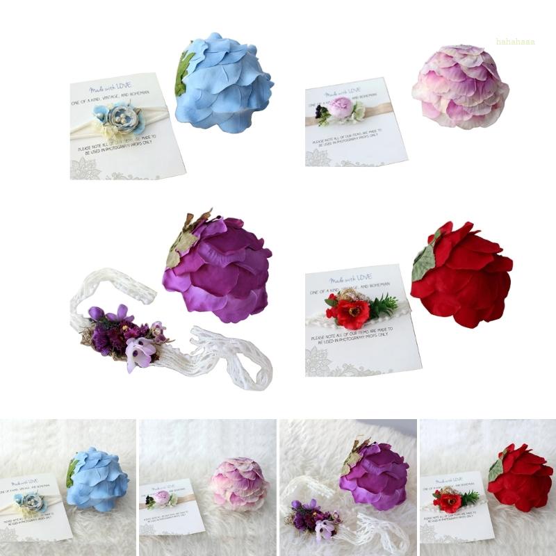 Bộ Băng Đô Hoa Xinh Xắn Dùng Làm Phụ Kiện Chụp Ảnh Cho Bé Gái Sơ Sinh