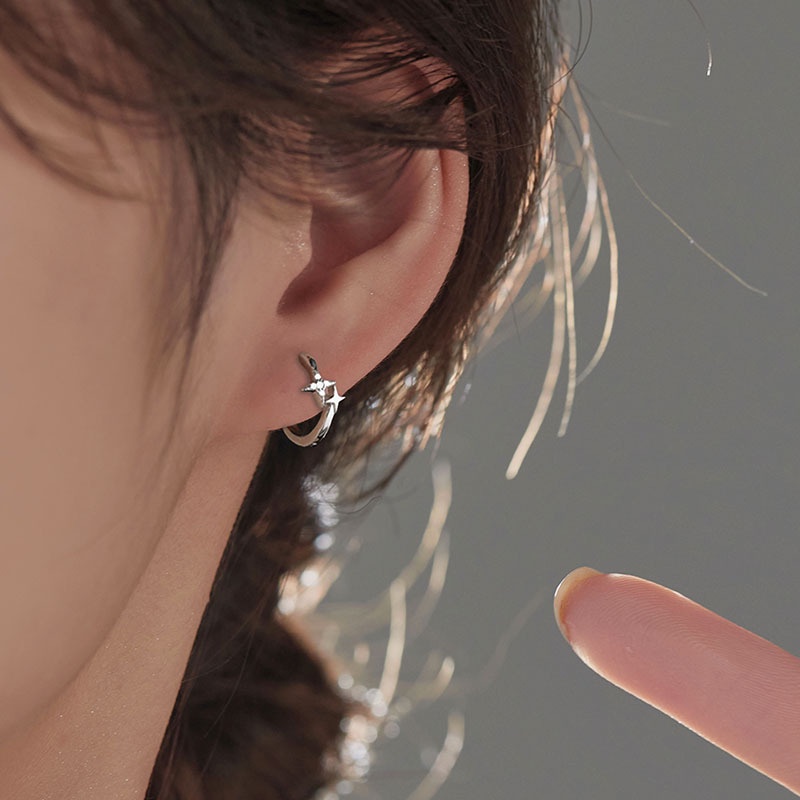 We Flower Bông Tai Mạ Bạc 925 Hình Tròn Đính Đá Zircon Ngôi Sao Lấp Lánh Thời Trang Cho Nam Và Nữ