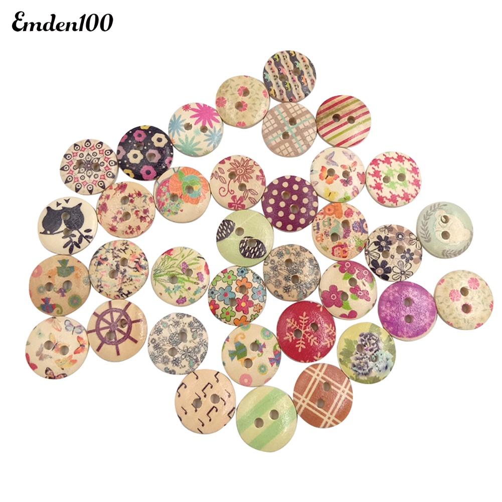 Set 100 Cúc Gỗ 2 Lỗ Hình Bông Hoa Nhiều Màu Sắc Dùng Để Trang Trí Đồ Thủ Công