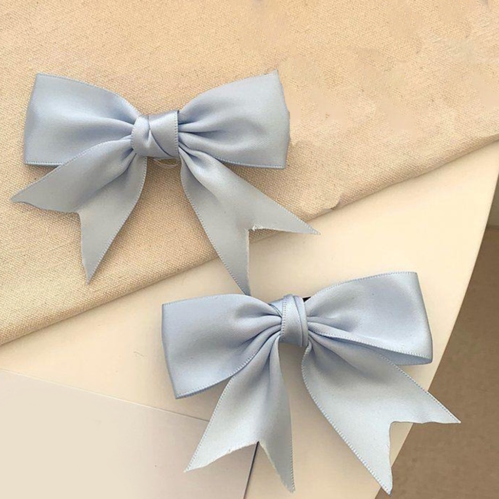 Set 1 / 2 Kẹp Tóc Ruy Băng Màu Trơn Đơn Giản Cá Tính Phong Cách Hàn Quốc Cho Nữ