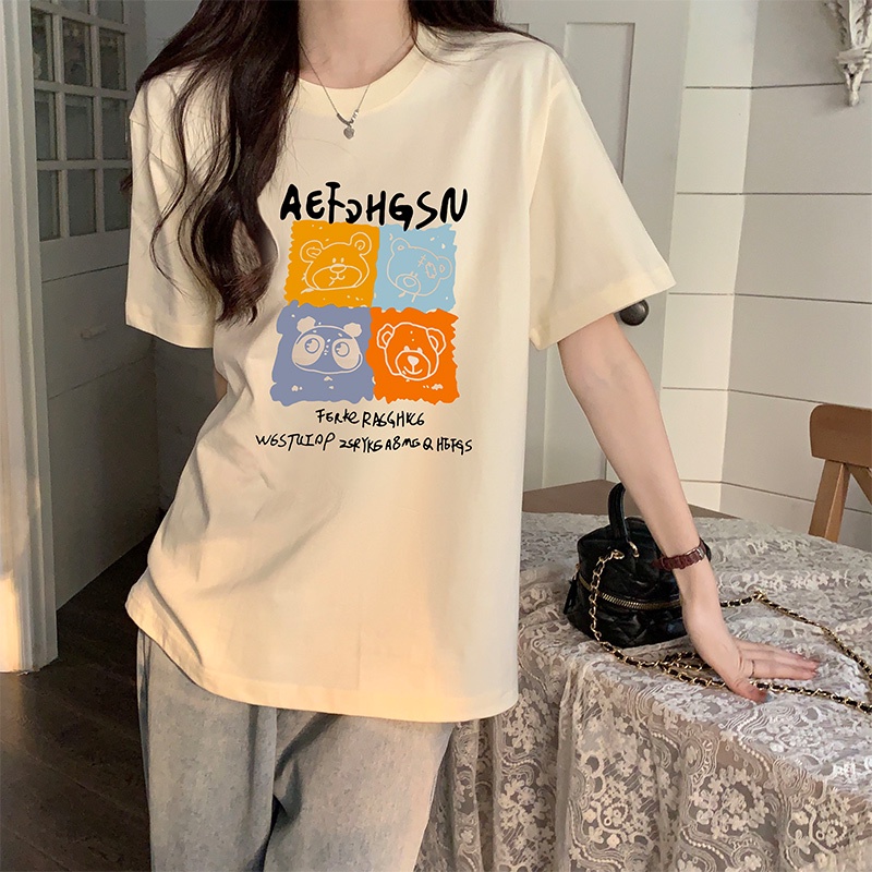 Áo Thun Tay Ngắn Dáng Rộng In Họa Tiết Hoạt Hình Phong Cách Phương Tây Thời Trang Mùa Hè Cho Nữ