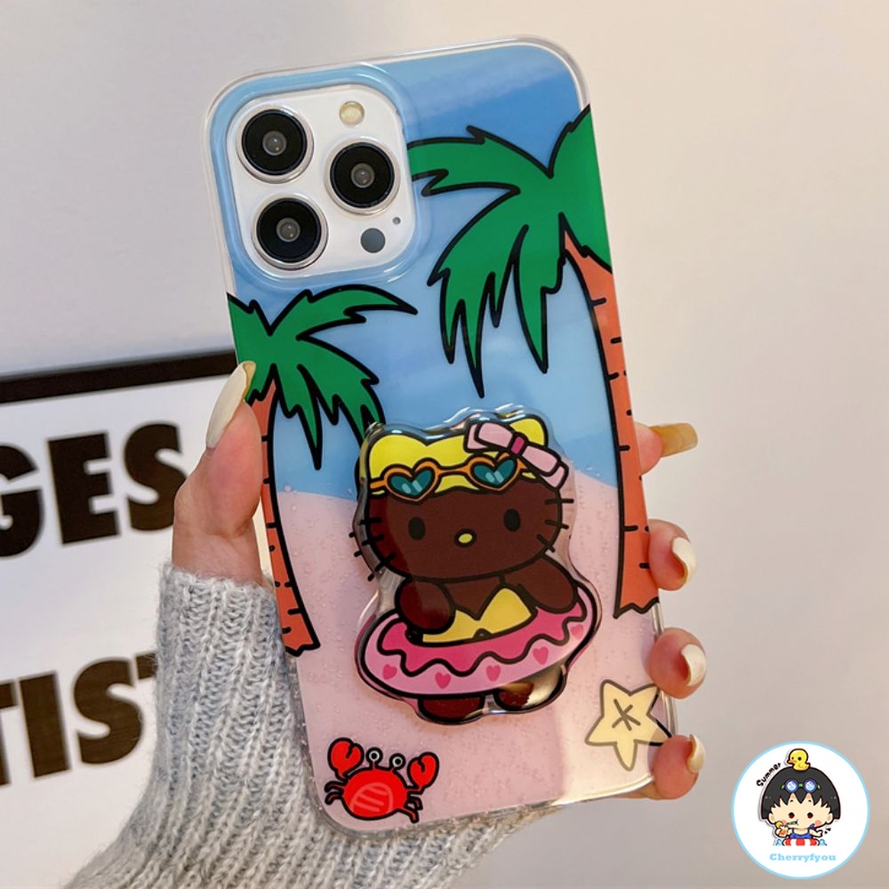 Ốp Điện Thoại TPU Dẻo Họa Tiết Bãi Biển / Cây Dừa / Mèo Hello Kitty Kèm Giá Đỡ Chống Sốc / Bụi Bẩn Cho IPhone 11 12 13