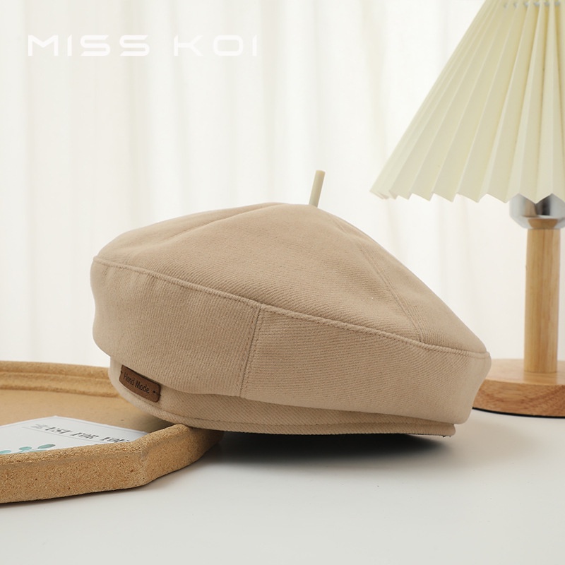 Misskoi  Mũ Beret Len Màu Nâu Phong Cách Retro Anh Quốc Dễ Phối Đồ Cho Nữ