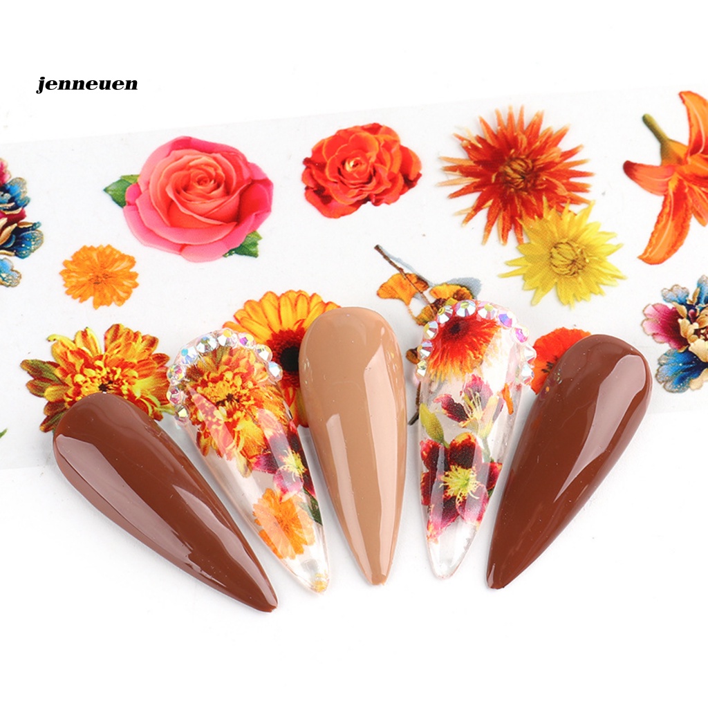 Set 10 Miếng Dán Trang Trí Móng Tay Hình Hoa Màu Hồng Xinh Xắn