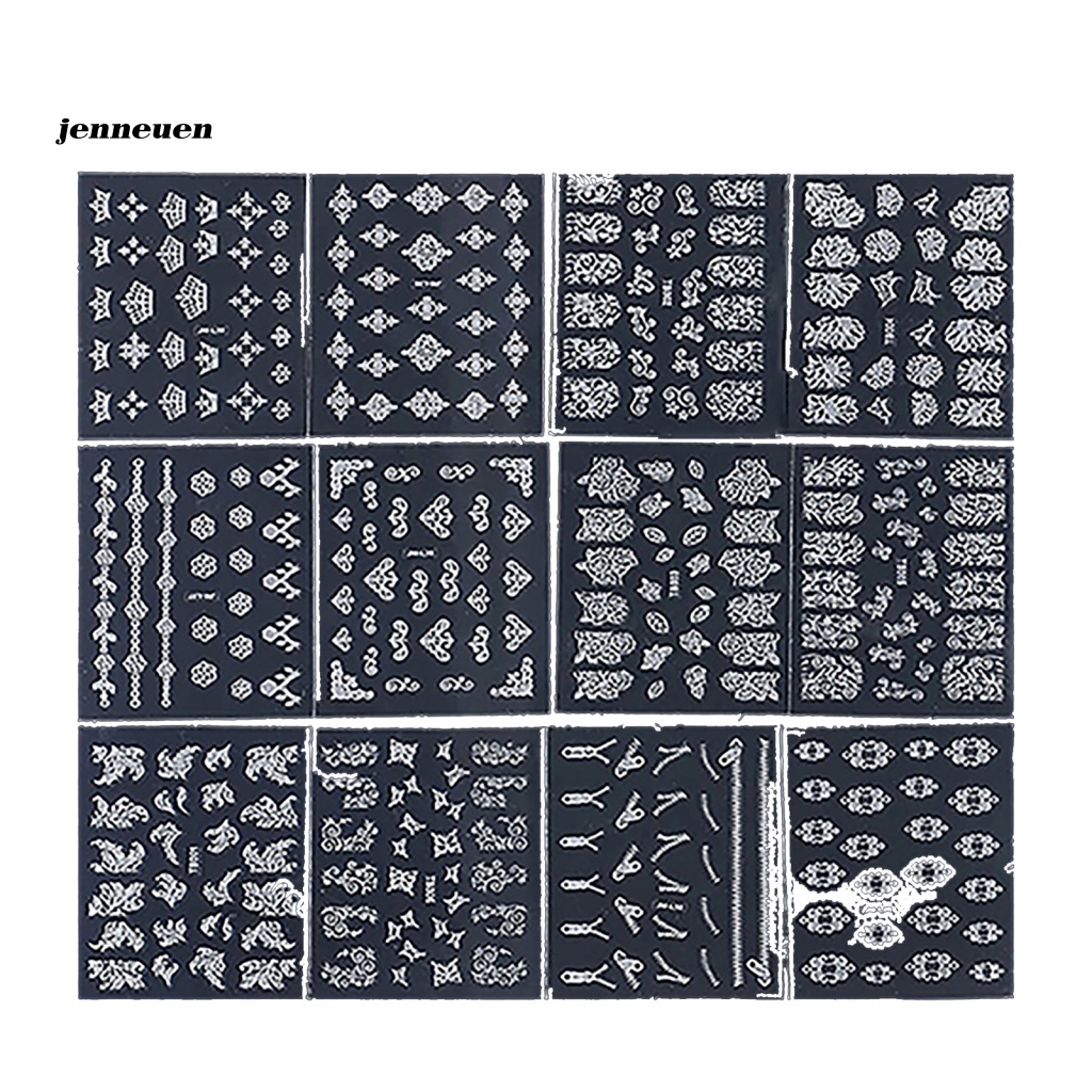 Set 12 Miếng Dán Móng Tay Họa Tiết Hoa / Ông Già Noel Nhiều Màu Sắc