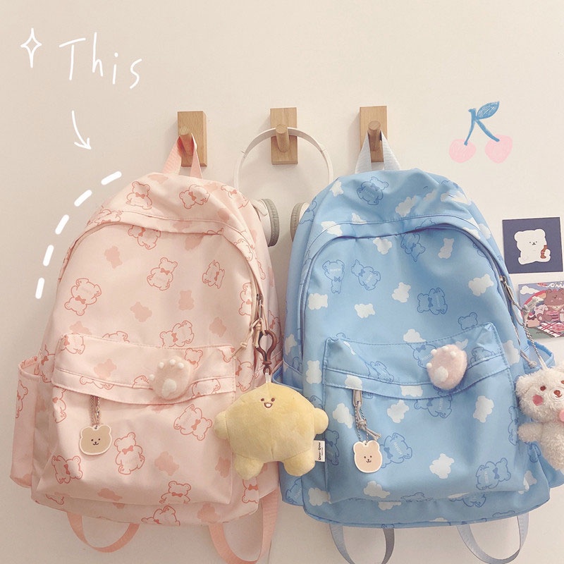 Balo đi học MR PUFFER mềm mại họa tiết gấu hoạt hình phong cách harajuku ulzzang Nhật Bản dễ phối đồ cho nữ