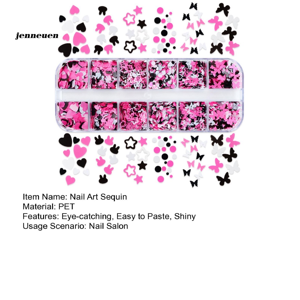 1 Hộp 12 Ngăn Đựng Hạt Kim Sa Lấp Lánh Trang Trí Móng Tay