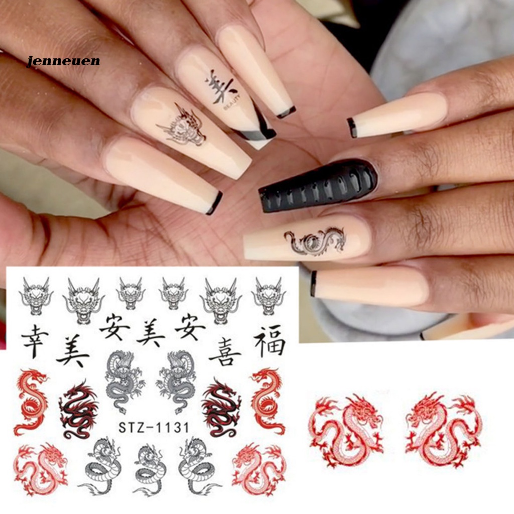 Set 10 Miếng Dán Móng Tay Nghệ Thuật Họa Tiết Rồng Trung Hoa