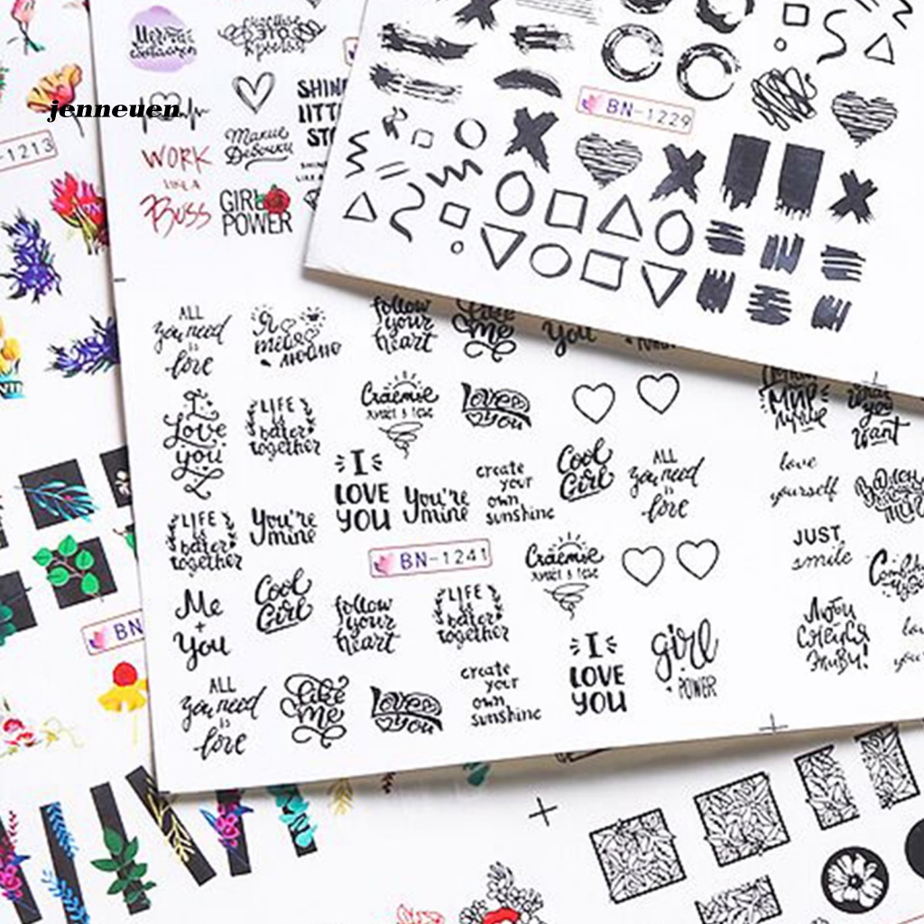 1 Bộ Miếng Dán Móng Tay Dạng Trượt Nước Hình Hoa Lá Màu Đen