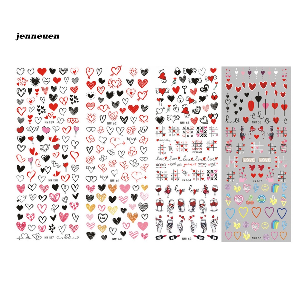 Set 12 Miếng Dán Móng Tay Bền Nhiều Màu Sắc Họa Tiết Trái Tim Kiểu Pháp Cho Salon