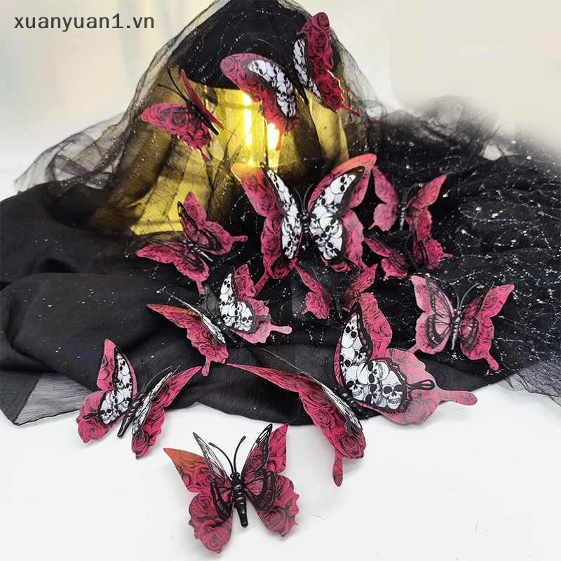 Set 12 Miếng Dán Tường Trang Trí Hình Bộ Xương 3D Chủ Đề Halloween